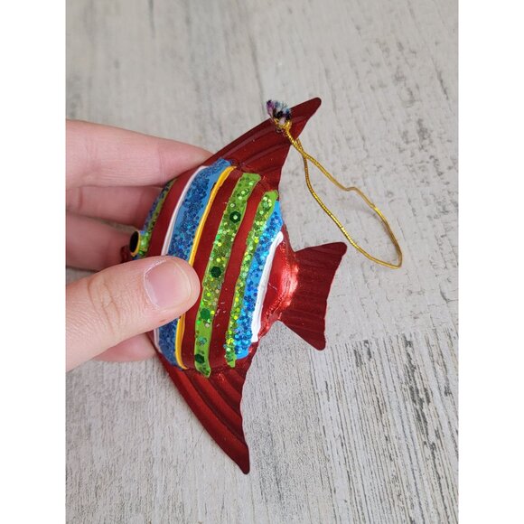 Unique red striped angel fish glitter ornament Xmas ocean sea - Picture 3 of 7